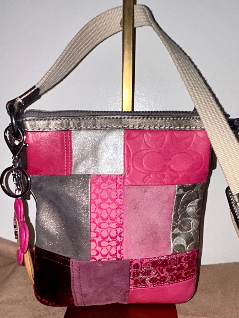 Coach Holiday Pink Patchwork Swingpack
Crossbody Bag. Fashion Purse Charm - Picture 3 of 7